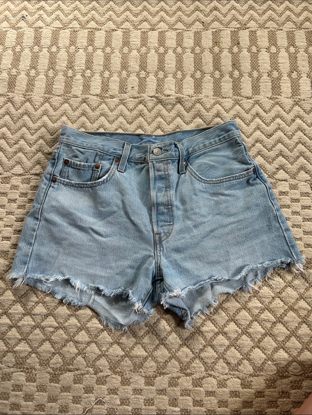Light Blue Denim Cutoff Shorts - Women's High-Rise Casual